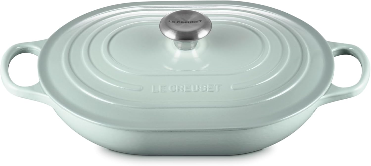 Le Creuset Enameled Cast Iron Signature Oval Casserole with Lid, 3.75 qt., Sea Salt