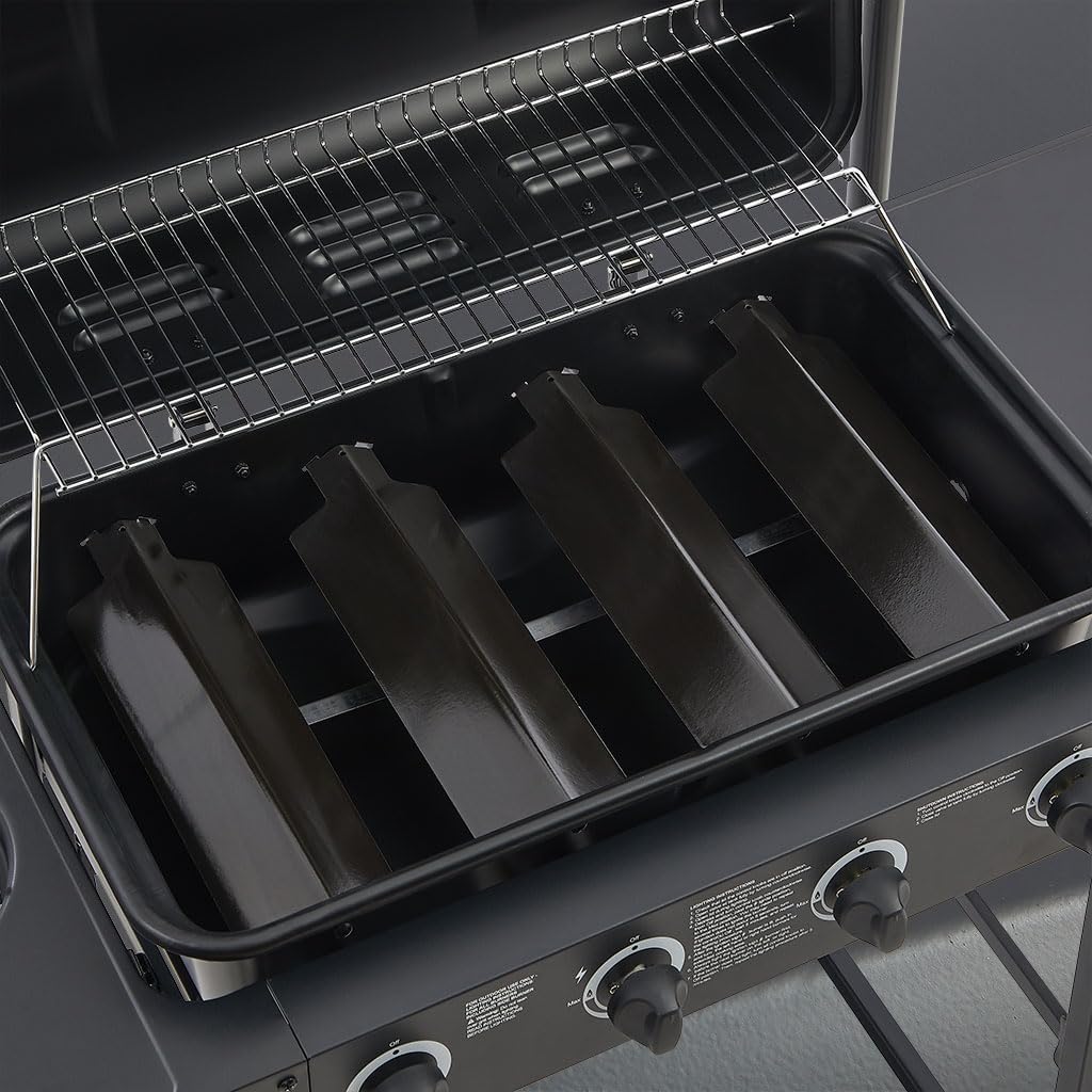 5-Burner Propane Gas BBQ Grill, Stainless Steel Barbecue Grill with Side Burner with Side Burner, Propane Griddle Grill Combo with Enamel-Coated Grates and Side Tables for Camping, Patio