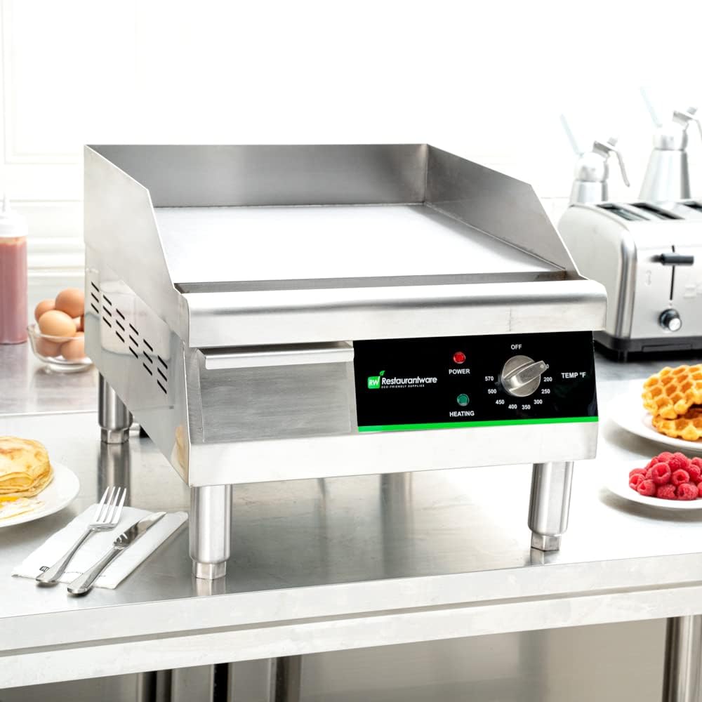 Restaurantware Hi Tek Electric Griddle 1 Durable Countertop Griddle - 120V 1750W Operation Stainless Steel Griddle With Grease Tray Adjustable Temperature