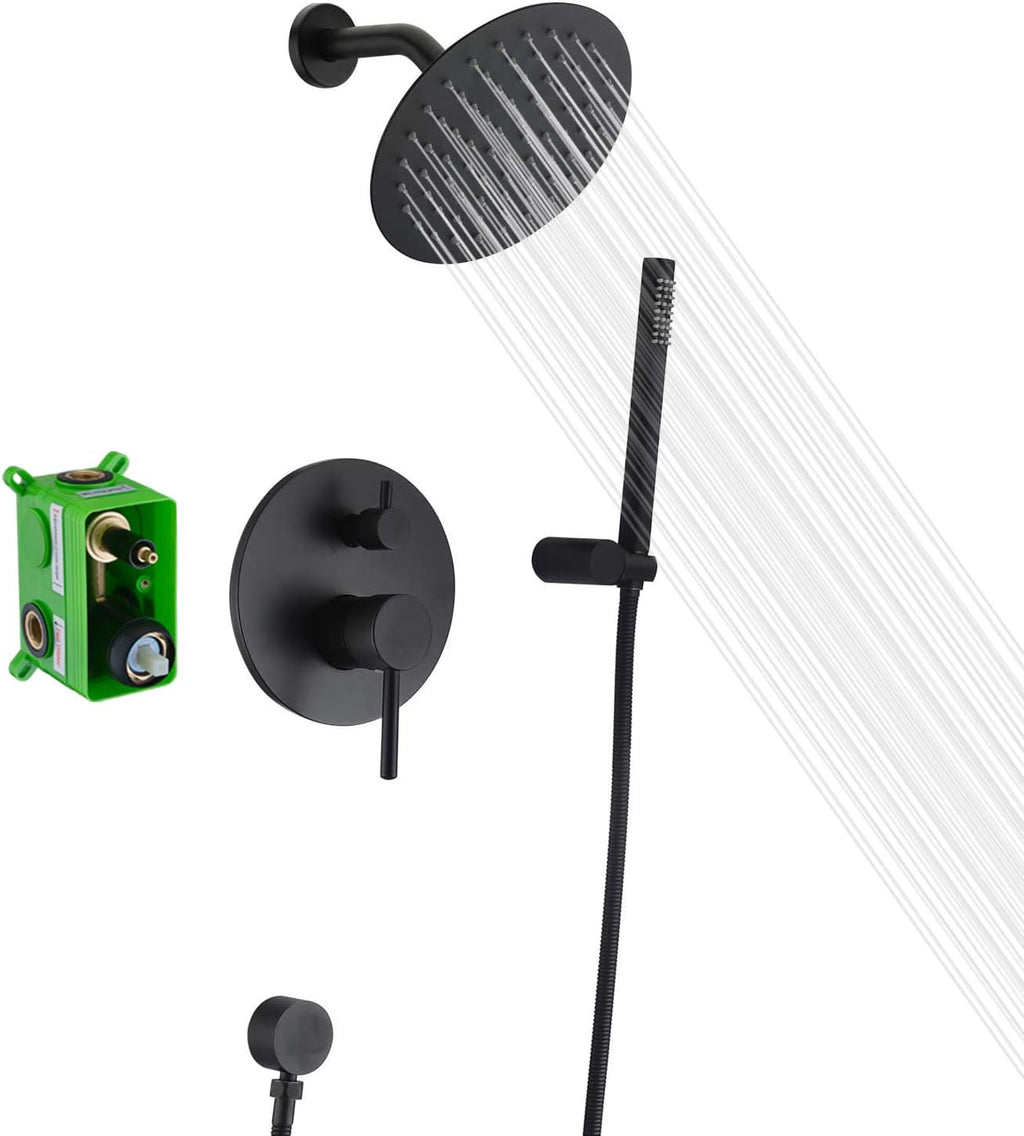 Black Shower Fixtures, Matte Black Shower Faucet Set, Black Shower System with Rain Shower and Handheld,sumerain