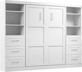 Bestar Pur Full Murphy Bed and 2 Shelving Units with Drawers, 109-inch Space-Saving Sleeping Arrangement in White