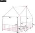Bellemave Twin Floor BedFrame with Slats for Kids, Metal Montessori Floor Beds, Twin House Bed for Kids, Pink with roof