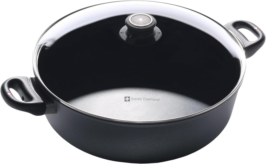Swiss Diamond Braiser Pan with Lid, Features Double Handles, Nonstick Diamond Coated Braising Pan with Lid Oven Safe & Dishwasher Safe, 12.5', 7.2 Quart, Grey