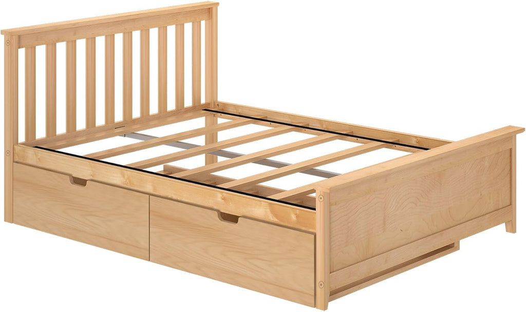 Max & Lily Classic Full Bed, Slatted Headboard, with Storage Drawers, Natural