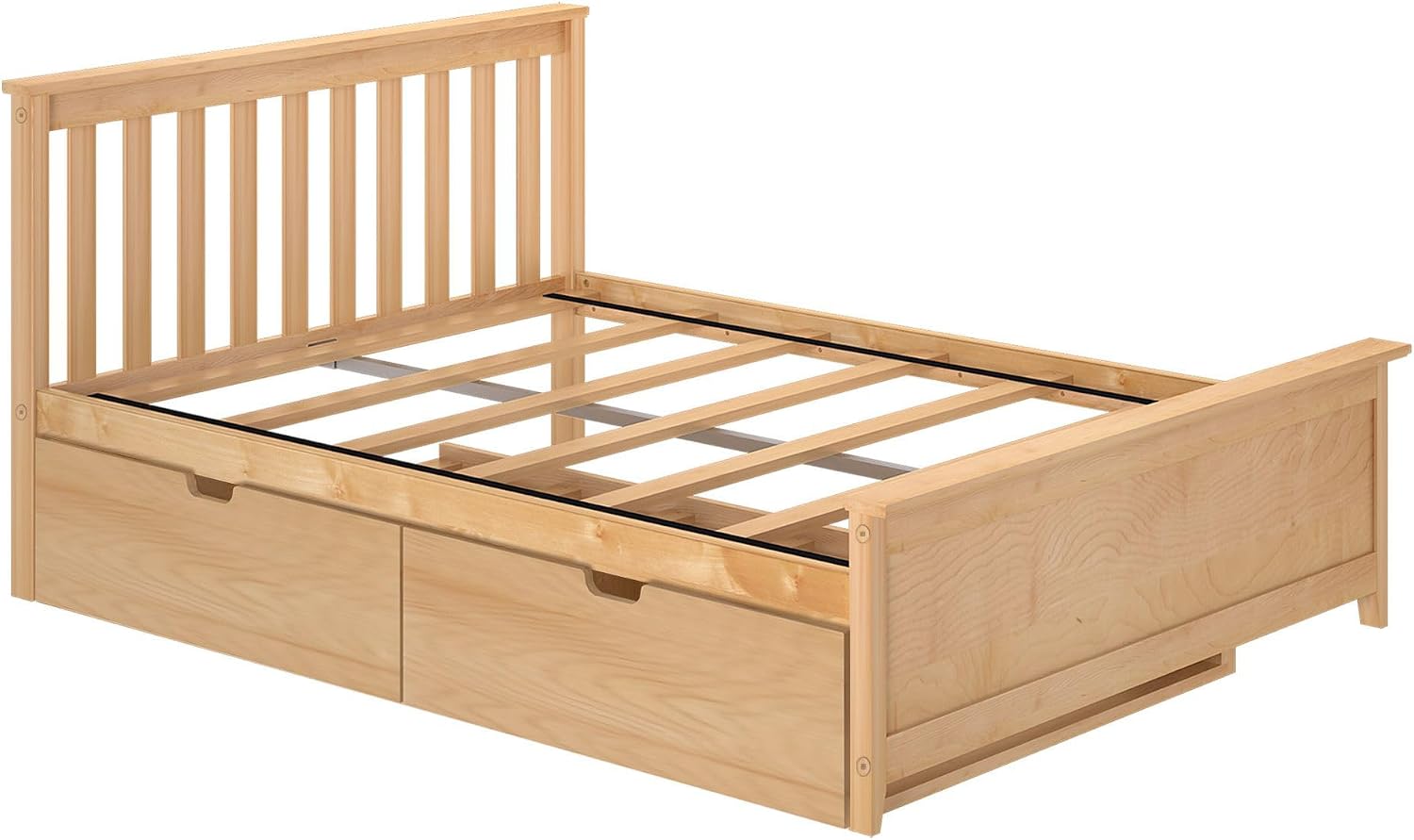 Max & Lily Classic Full Bed, Slatted Headboard, with Storage Drawers, Natural