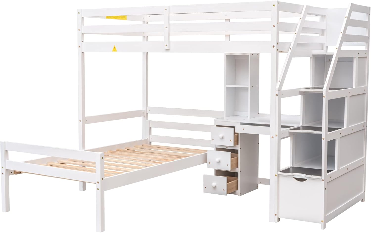 Harper & Bright Designs Twin Over Twin Bunk Bed with Desk, Heavy Duty Wood Loft Bedframe W/Shelves,Easy Assembly,Versatile Functional Bedroom Furniture Set for Boy Girl Teens,White