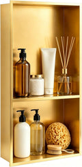 SaniteModar Shower Niche, Stainless Steel Shower Niche No Tile Needed, Recessed for Bathroom Storage (Brushed Gold, 12' x 24' D)