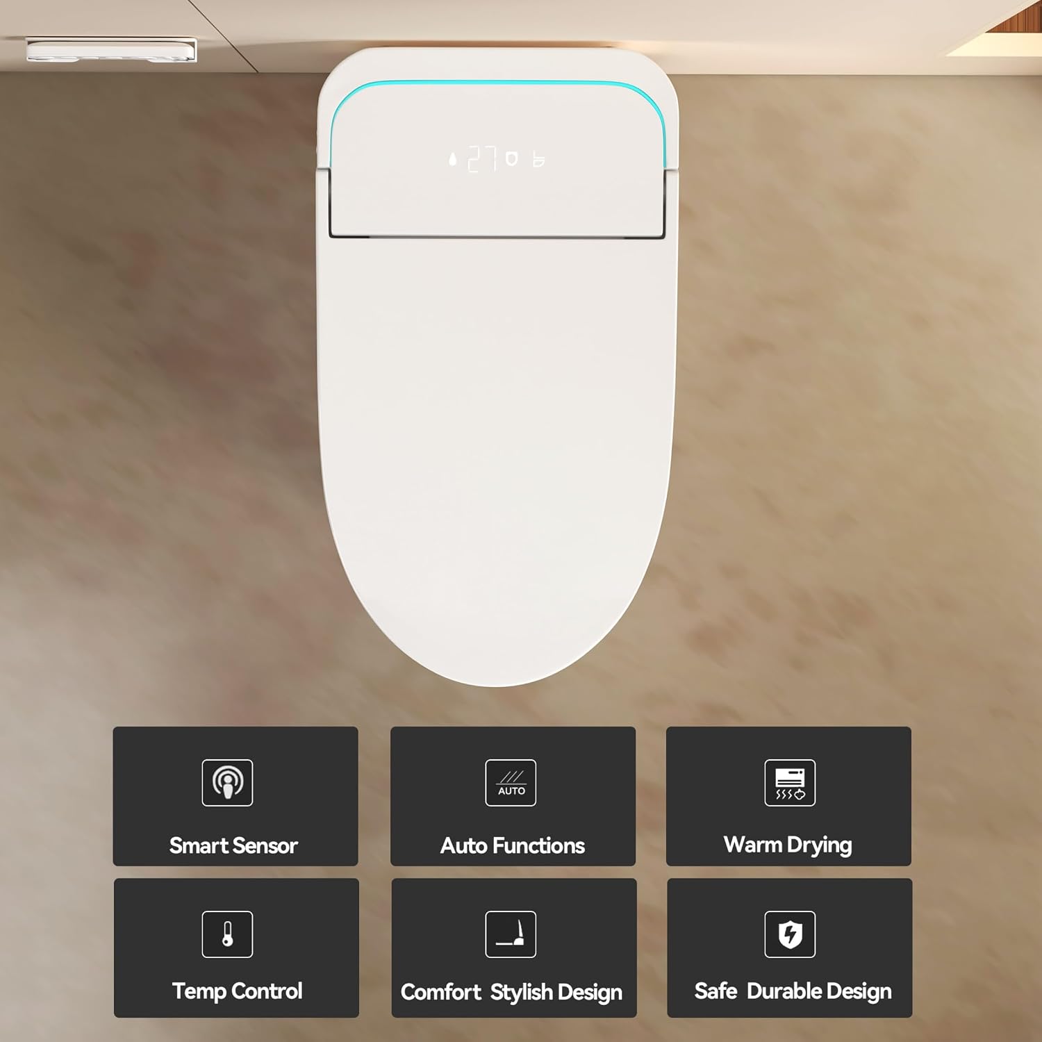 One Piece Toilet,Smart Toilet with Bidet Built In,Ceramic Toilet with Dryer and Warm Water, Intelligent Toilet Auto Open/Close Seat,Heated Seat,White