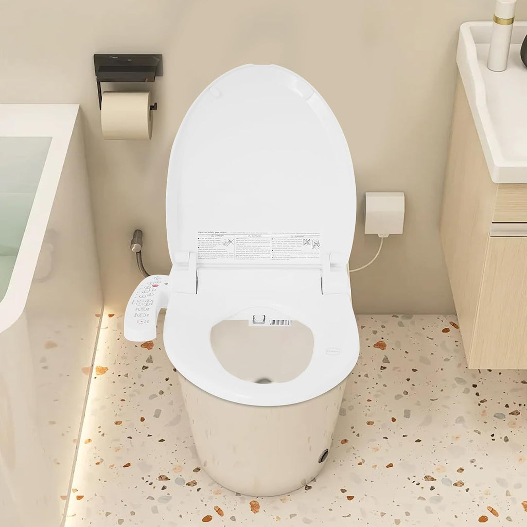 Toilet Seats, Bidet Toilet Seat Elongated, Smart Heated Water Luxury, Electronic Heated Bidet Toilet Seat with Long Power Cord, Smart Touch Panel, Nightlight, Temperature Controlled Wash