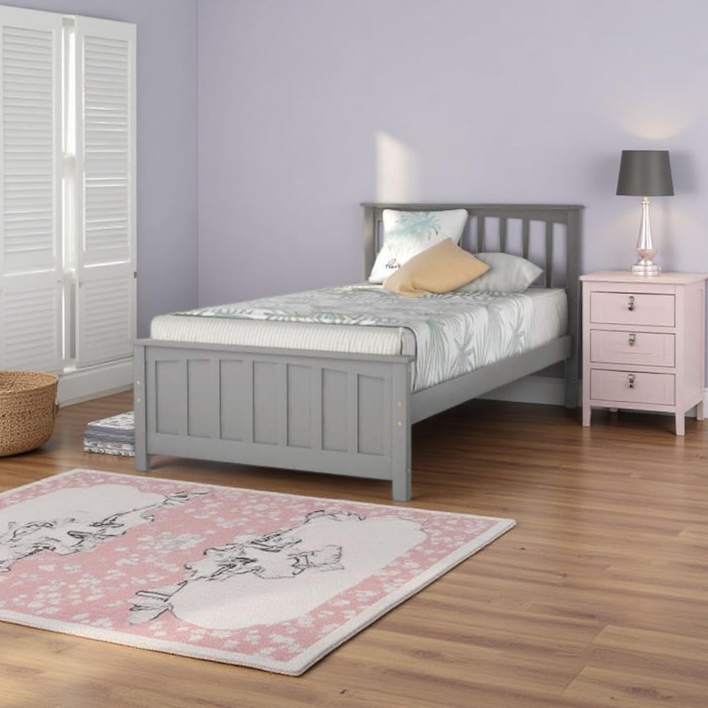 Harper & Bright Designs Tiwn Platform Bed Frame with Headboard and Footboard, Wood Platform Bed with Wood Slats and No Box Spring Needed, Grey