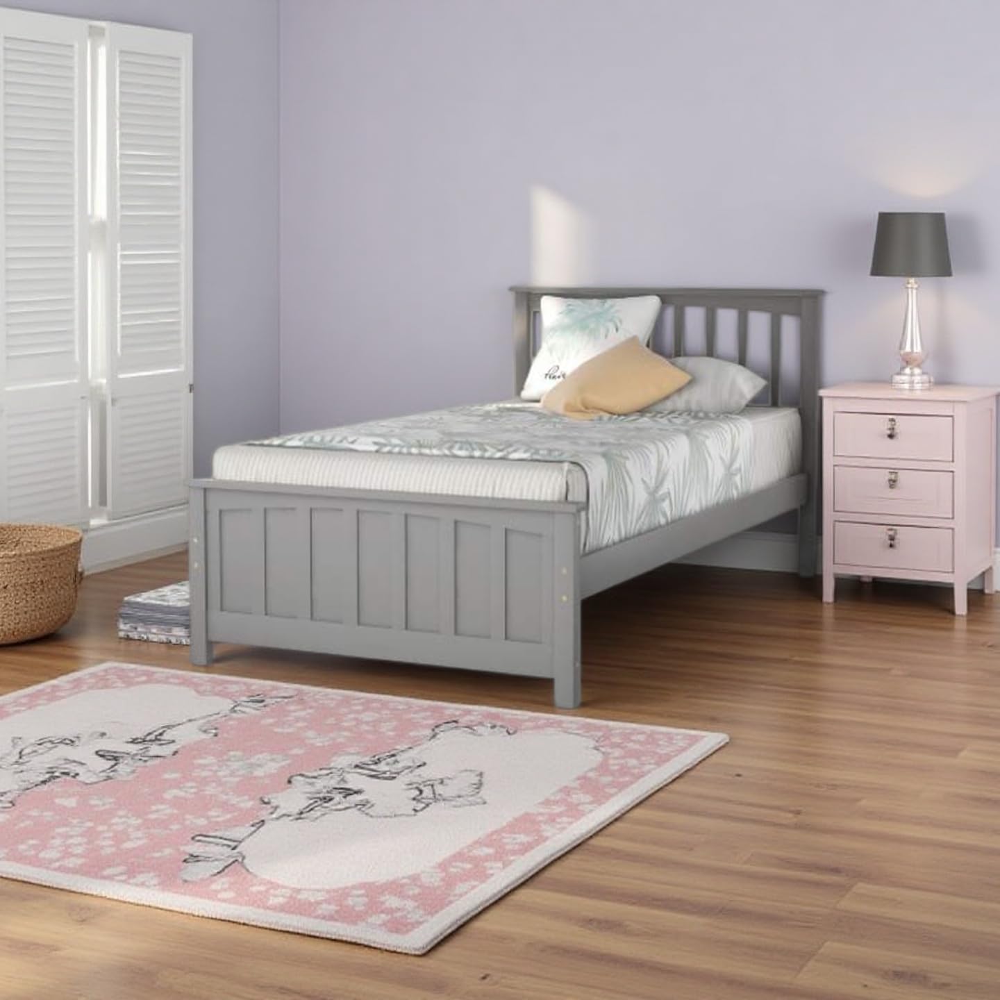 Harper & Bright Designs Tiwn Platform Bed Frame with Headboard and Footboard, Wood Platform Bed with Wood Slats and No Box Spring Needed, Grey