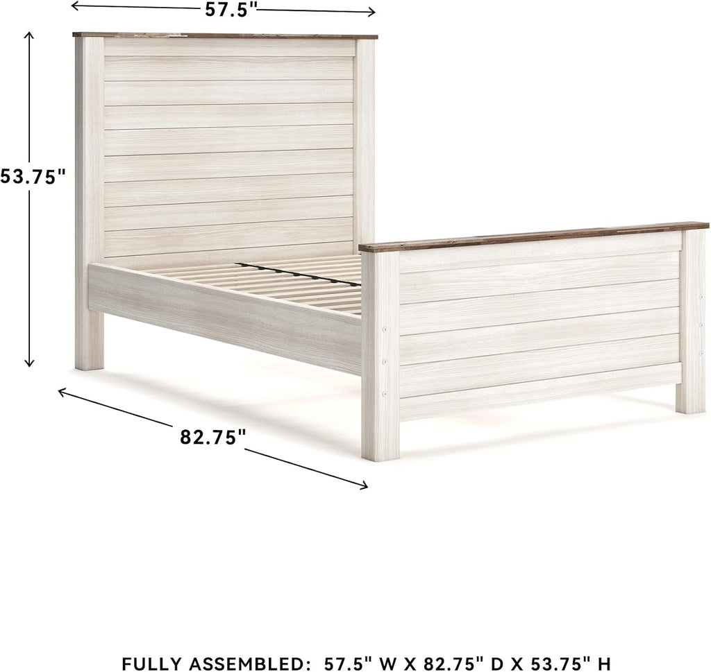 Signature Design by Ashley Willowton Coastal Full Panel Bed, Foundation or Box Spring Needed, Whitewash