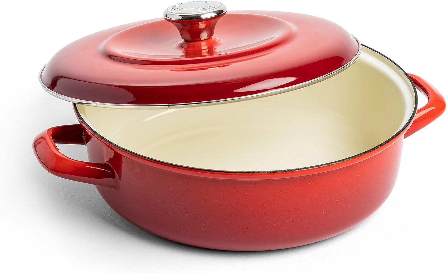Merten & Storck German Enameled Iron, Round 4QT Casserole Braiser with Lid, Foundry Red