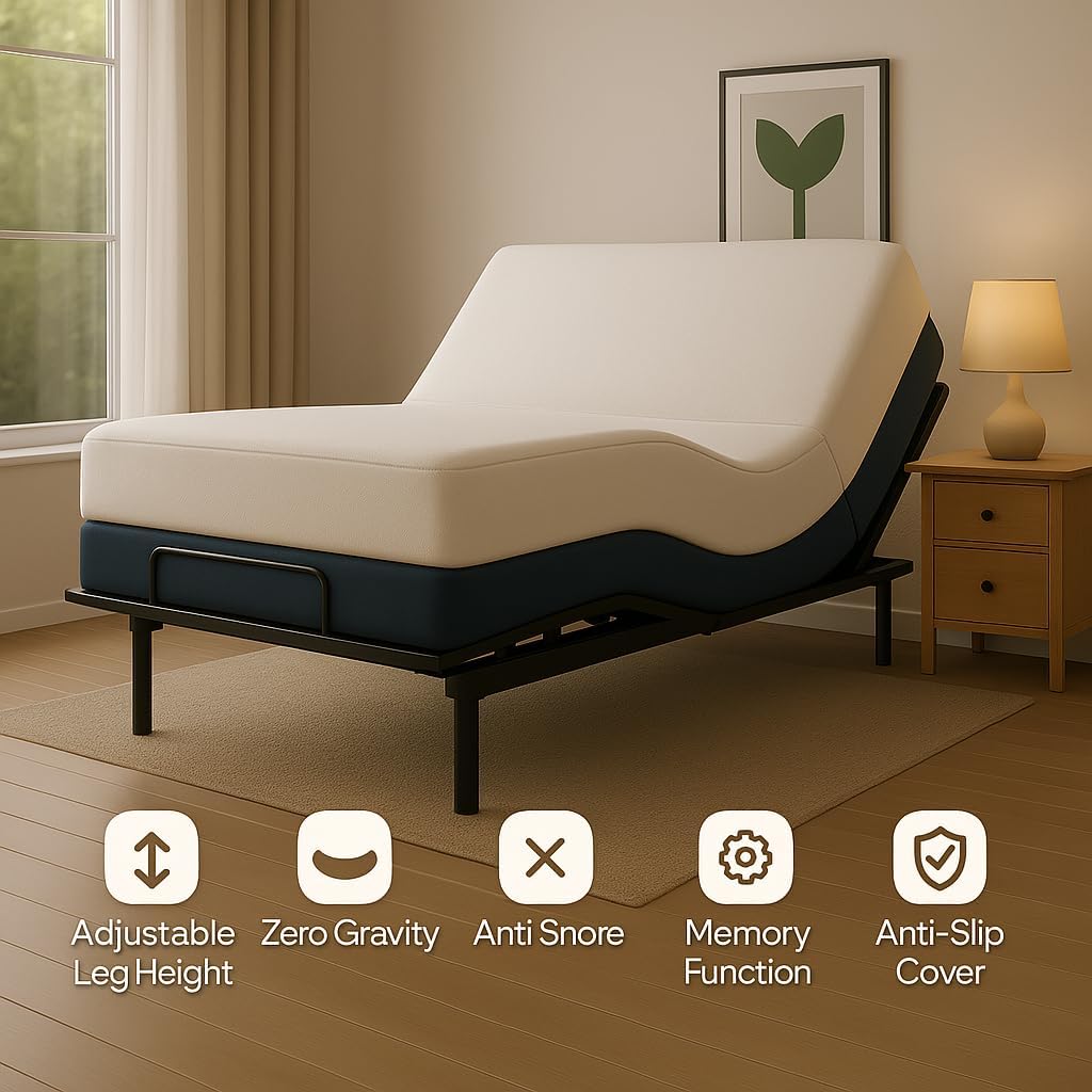 AbyssZen Adjustable Bed Frame with Side Rails, Electric Design for Comfort and Safety, Ideal for Seniors (Modern, Twin XL No Rail)
