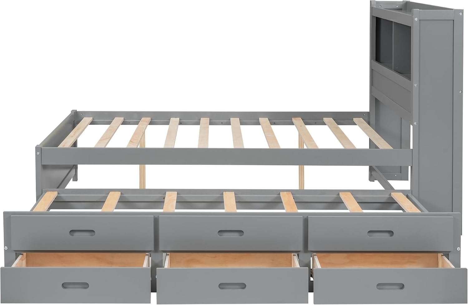 SOFTSEA Full Size Bed Frame with Storage Headboard Wood Platform Bed with Trundle and USB Plugs