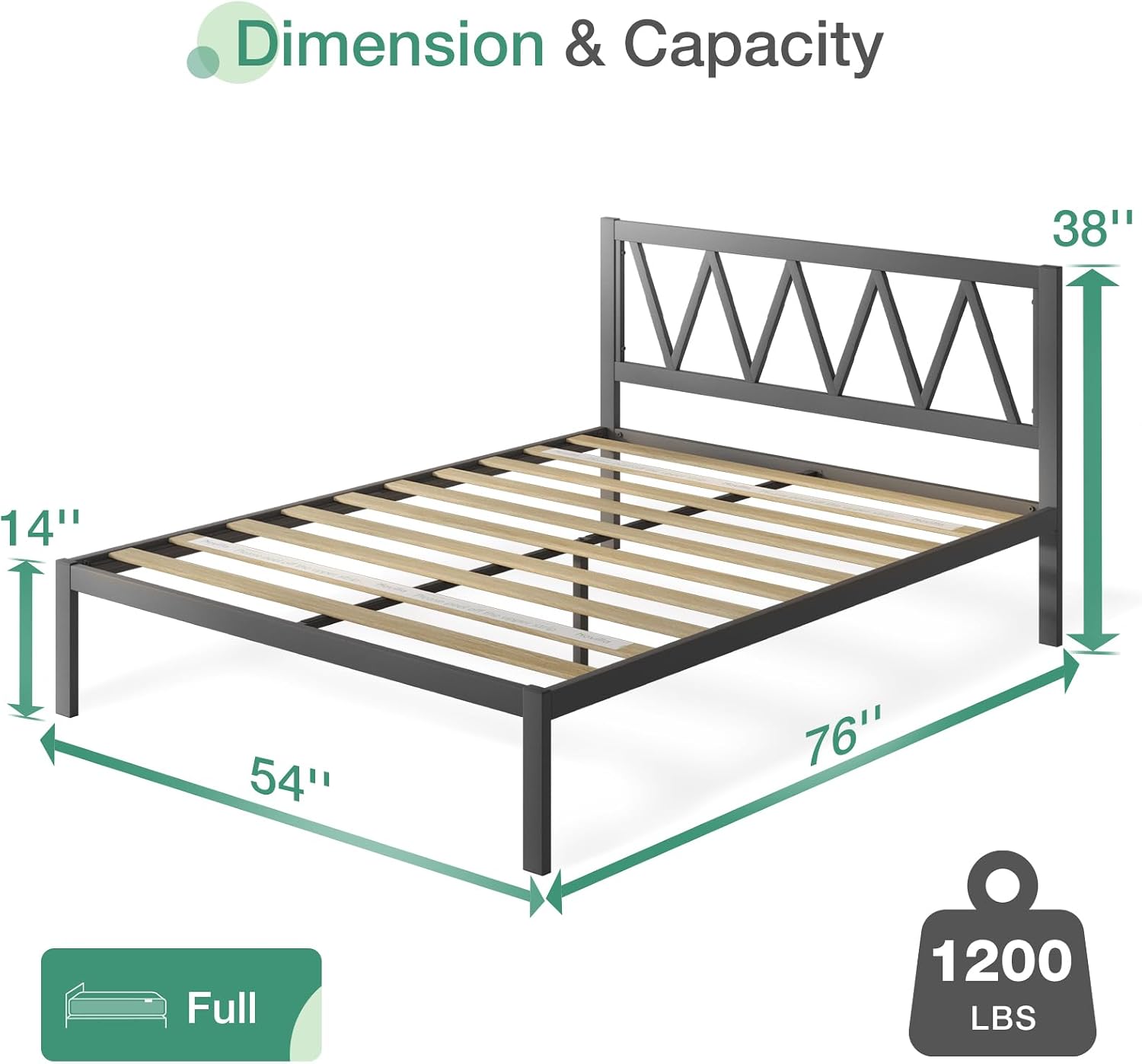 Novilla Full Size Bed Frame with Headboard, Metal Platform Bed Frame, Wood Slat Support, Heavy Duty, No Box Spring Needed, Easy Assembly, Black