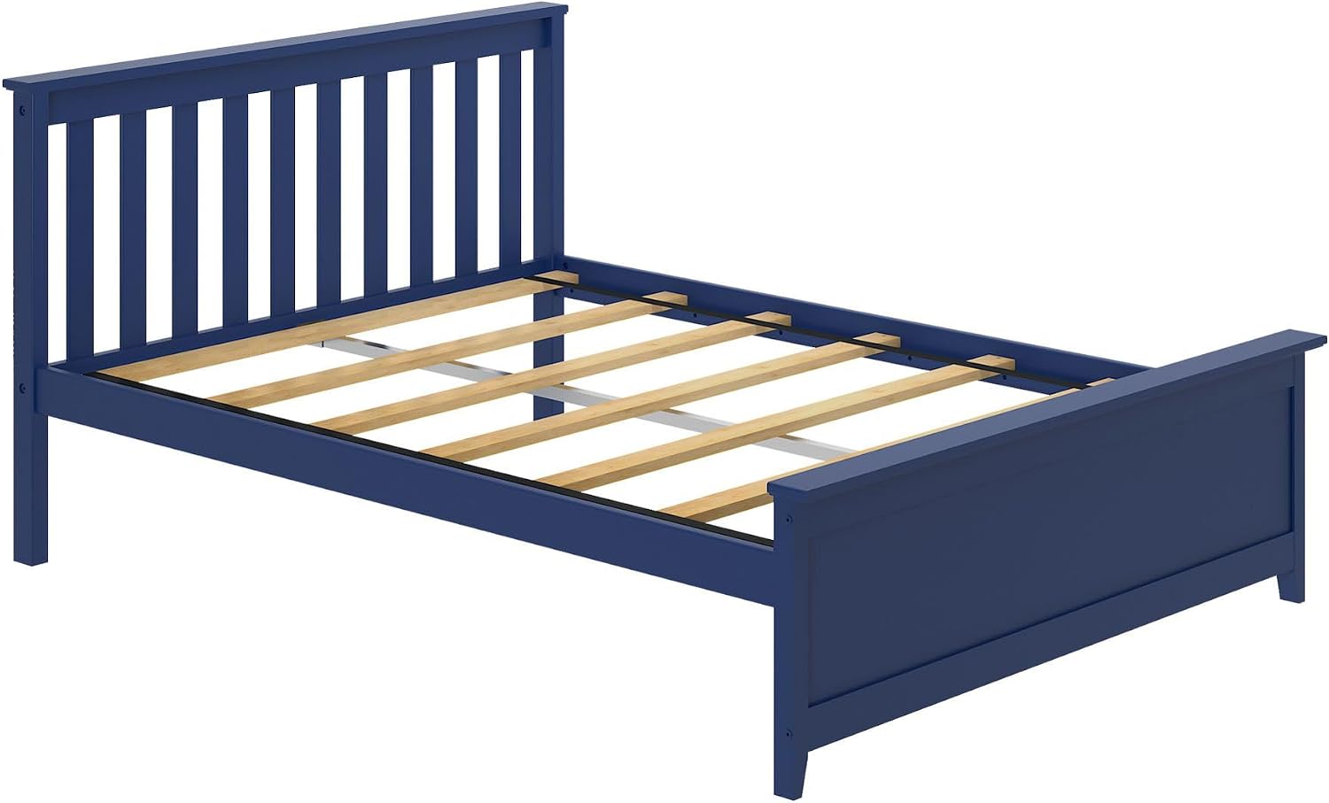Max & Lily Full Size Bed Frame with Slatted Headboard, Solid Wood Platform Bed for Kids, No Box Spring Needed, Easy Assembly, Blue