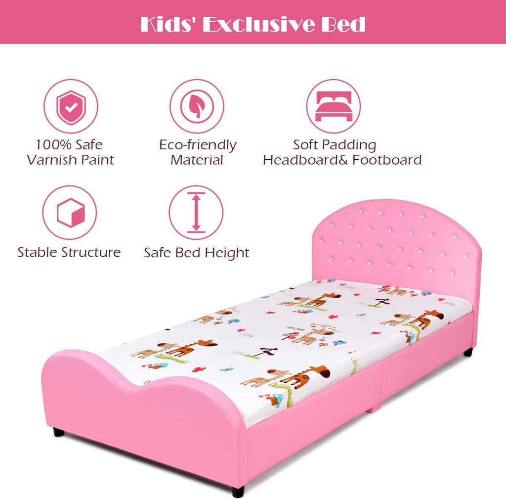 Costzon Twin Bed Frames for Kids, Wood Upholstered Twin Bed Platform with Slat Support, Padded Headboard&Footboard, No Box Spring Needed, Easy Assembly, Fits Standard Twin Mattress (Crystal)