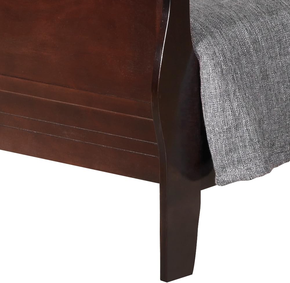 GDFStudio Twin Size Wood Platform Bed Frame, Classic Sleigh Design with Curved Trim & Wood Posts,Easy Assembly, Box Spring Required,Timeless Elegant Bedroom Furniture,Cappuccino