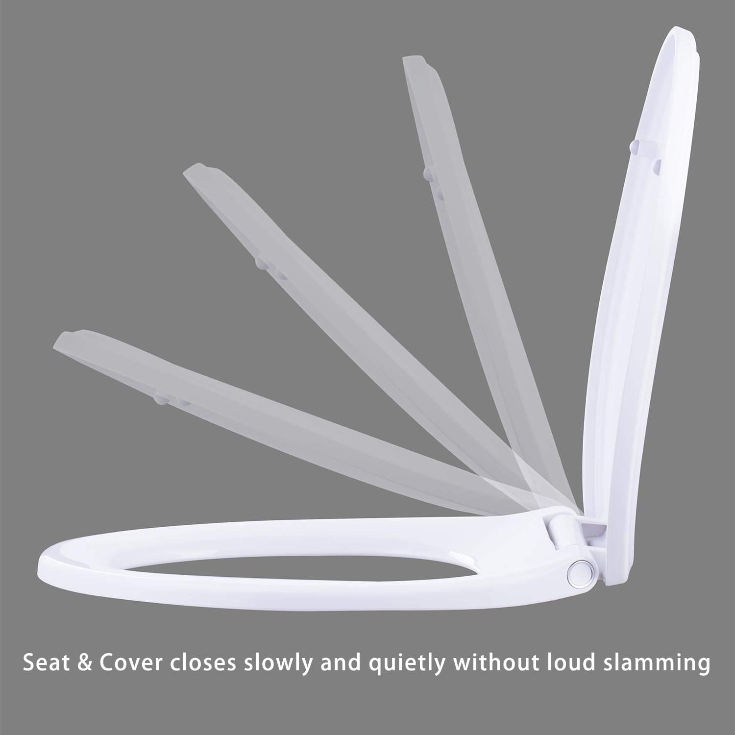 Hibbent Premium One Click Elongated Toilet Seat with Bidet Self Cleaning Dual Nozzle, Hot and Cold Water Spray, Non-Electric Mechanical Bidet