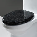 Glitter Toilet Seat Round 16.5 Inch Quick Release Toilet Seats Cover with Slow Close Toilet Lid, Non-Slip Lid, Easy Installation Resin Safe Material (Black)