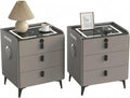 LED Nightstands Set of 2, Night Stands for Bedroom with Charging Station and Fingerprint Lock, Bedside Table with Power Outlets & 3 Drawers No Assembly Modern End Side Table (Grey)