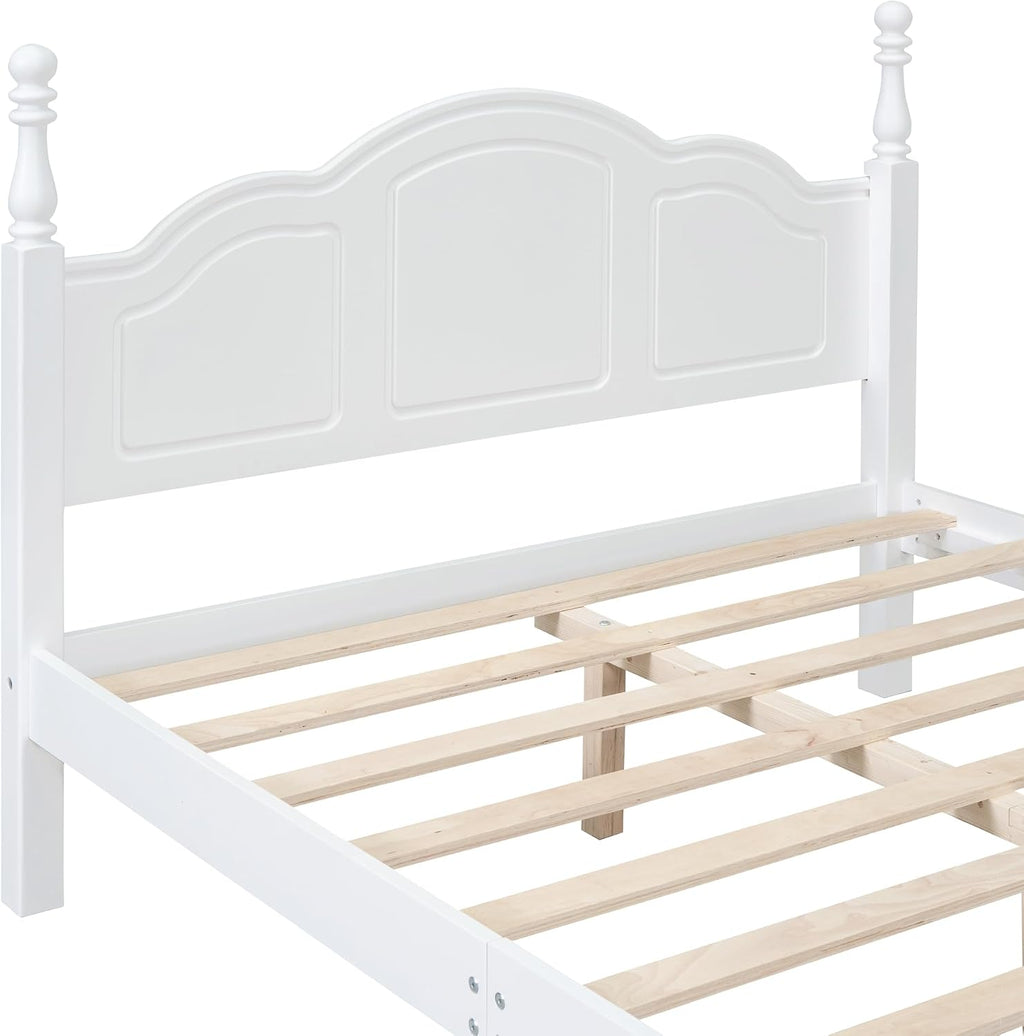 Retro Design 3-Pieces Bedroom Sets, Full Size Wood Platform Bed and 2 Nightstands with 2 Drawers and Sturdy Slats Support for Apartment Bedroom