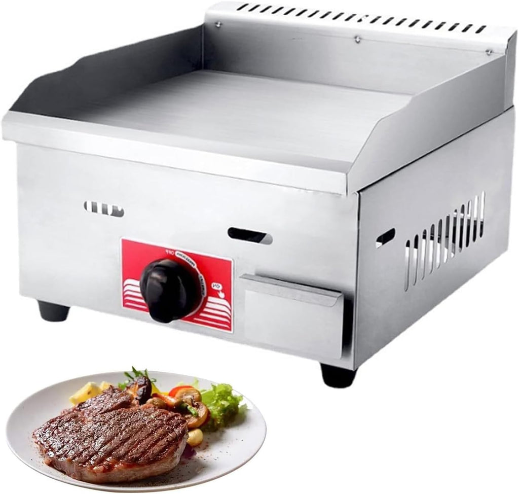 Gas Griddle Flat Top Fry Pan, Commercial Countertop Adjustable Temperature Lpg Gas Grill for Outdoor Catering - Kitchen Gas Griddle