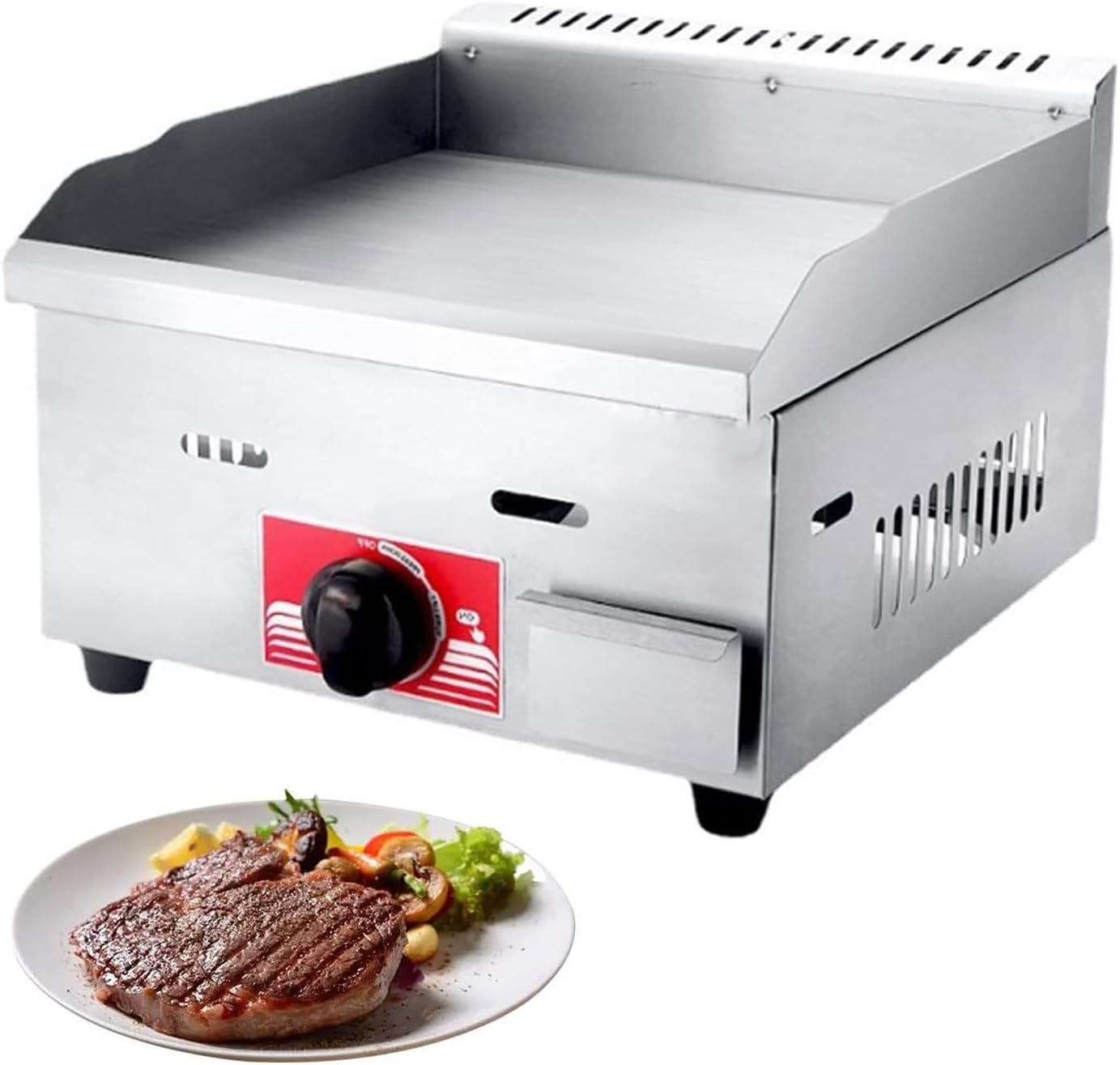Countertop Commercial Gas Griddle - Adjustable Temperature Flat Top Fry Pan for Outdoor Catering - Kitchen LPG Gas Grill