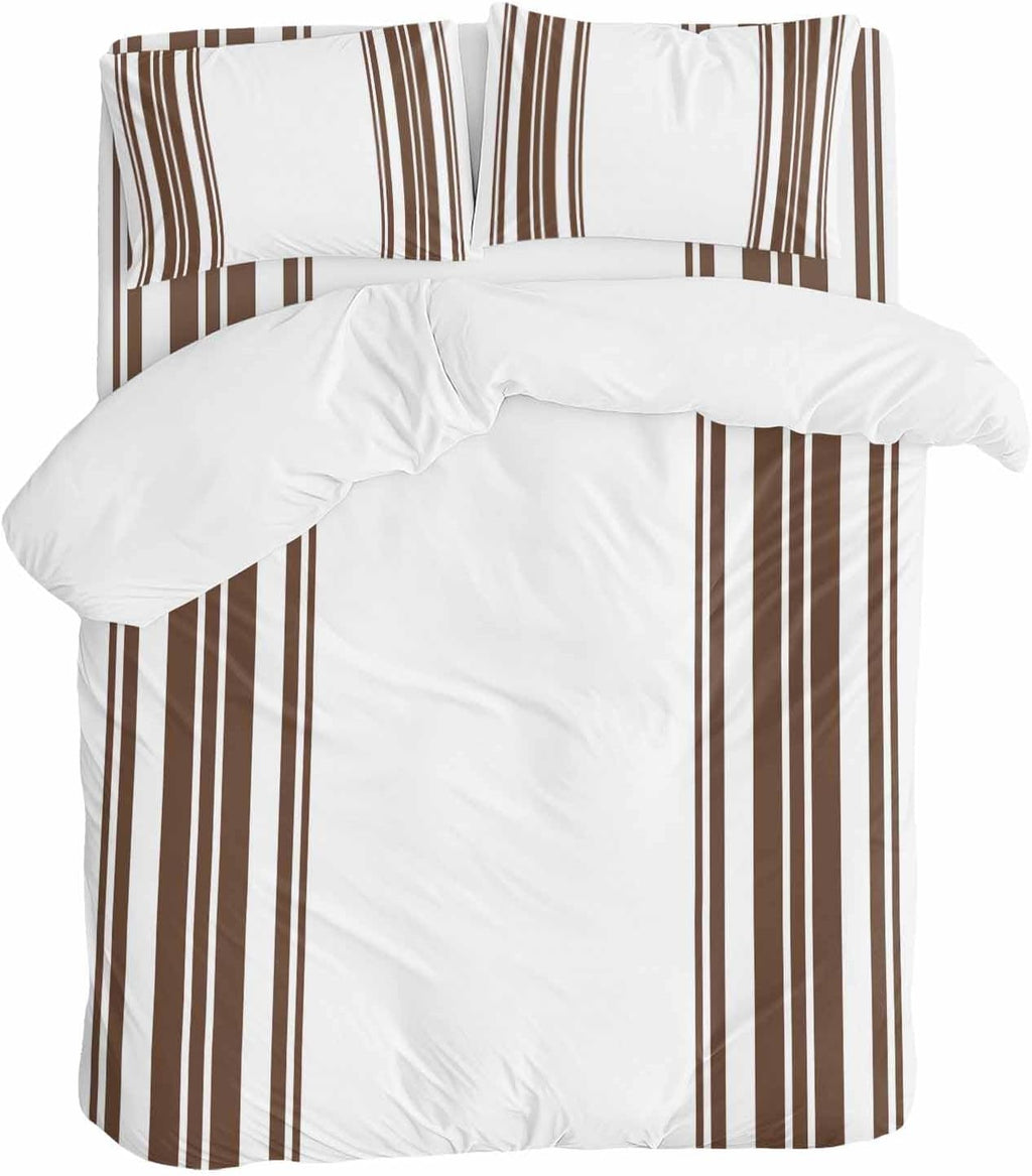Dark Brown and White Striped Duvet Cover Set Queen Size 4 Pieces Modern Minimalist Vertical Lines Bedding Set with Zipper Closure, 1 Comforter Cover 92x106 Inches 1 Flat Sheet & 2 Pillow Cases