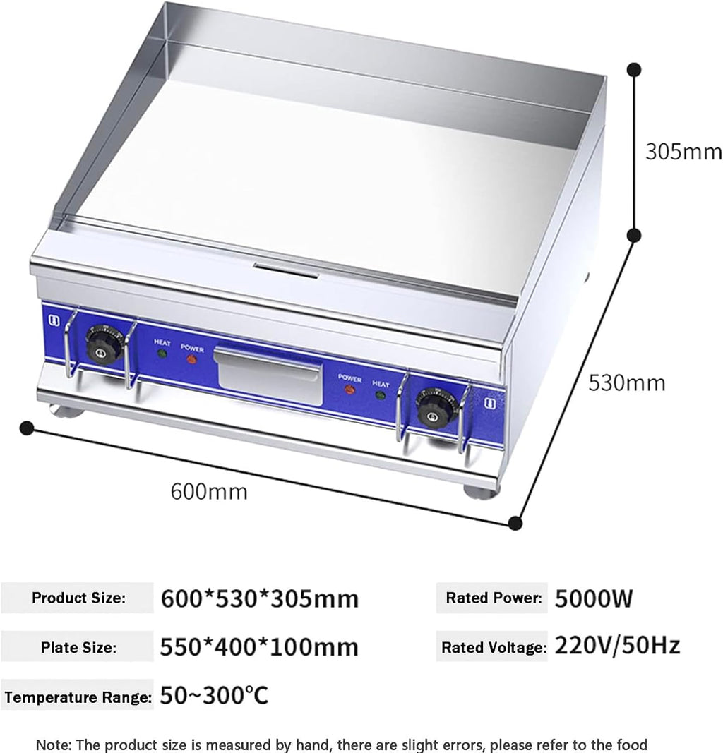 21.6'X15.7' Commercial Electric Countertop Griddle Flat Top Heavy Duty Griddles with Non-Stick 10Mm Thick Iron Cooking Surface Chrome-Plate for Restaurant Use 220V/5000W