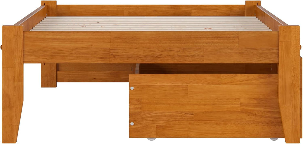 AFI Concord Twin XL Solid Wood Platform Bed with Footboard & Storage Drawers in Light Toffee