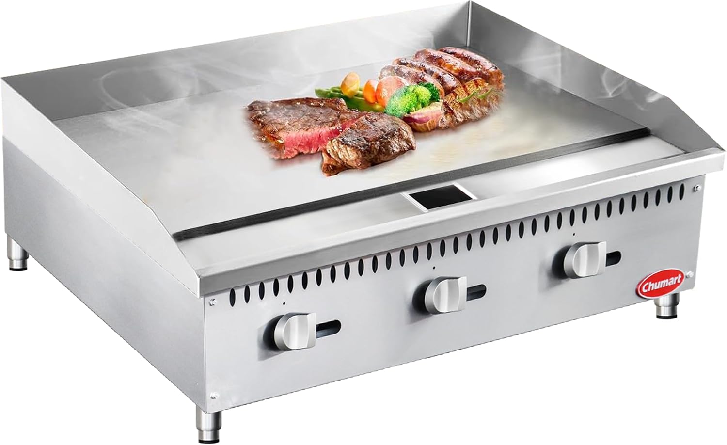 36' Commercial Countertop Griddle, 3 Burners Gas Griddle, 90000 BTU Output, Stainless Steel Flat Top Grill Hot Plate with Natural Gas and Propane Conversion Kit for Restaurant,Food Truck