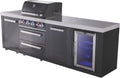 Mont Alpi Premium 107'W x 23'D x 46'H Black Stainless Steel Outdoor Kitchen Island with Refrigerator + 32'W 4-Burner BBQ Grill + Granite Countertops + Storage Drawers + Cabinets + Rotisserie + Cover