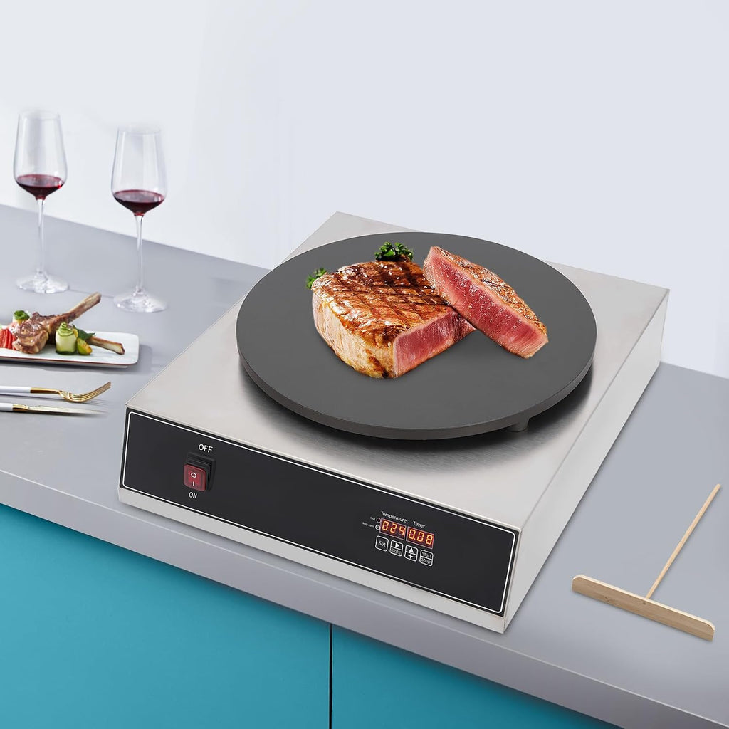 1650W Electric Crepe Maker, 15.74Inch Pancake Making Machine wiith Digital Display, Stainless Steel Non-Stick Round Crepe Griddle with Temp Control