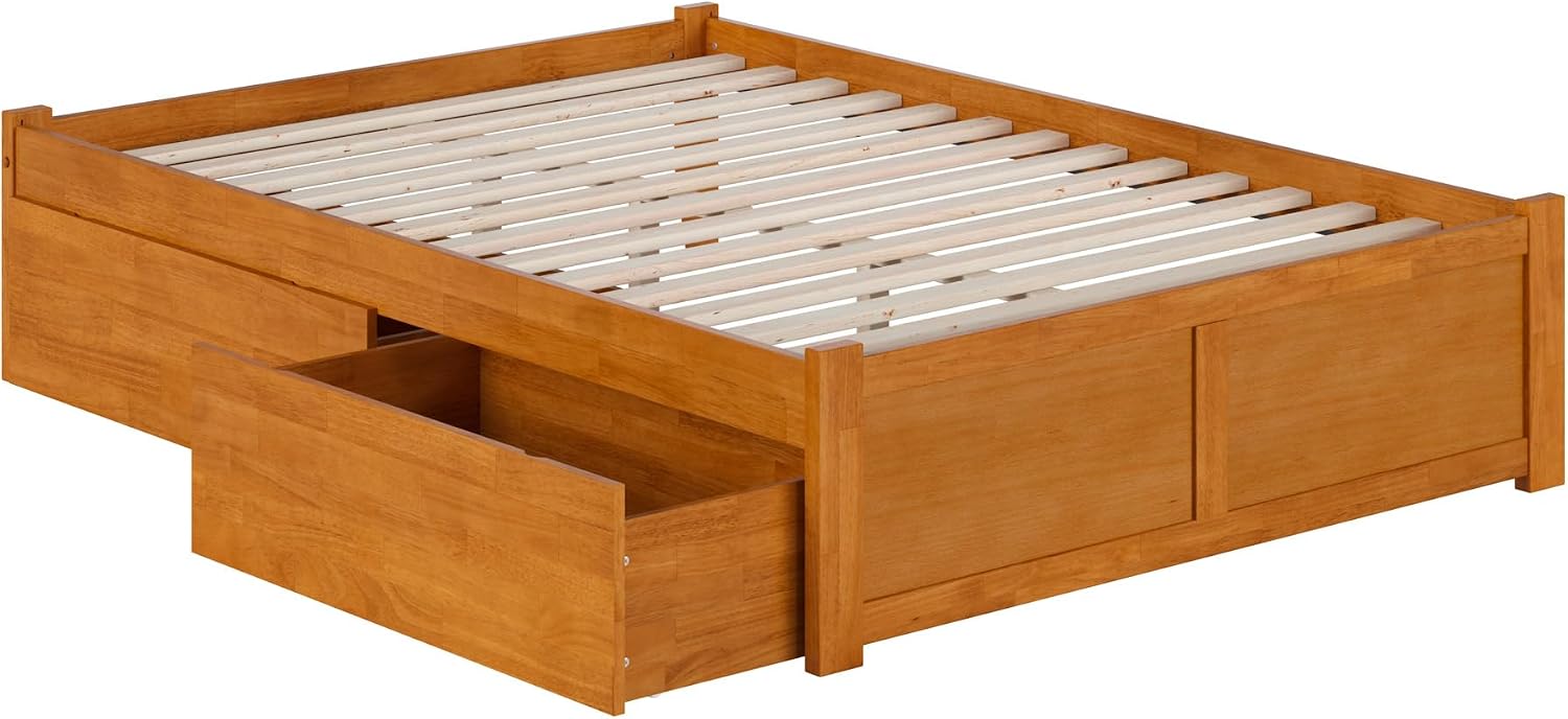 AFI Concord Full Solid Wood Platform Bed with Footboard & Storage Drawers in Light Toffee
