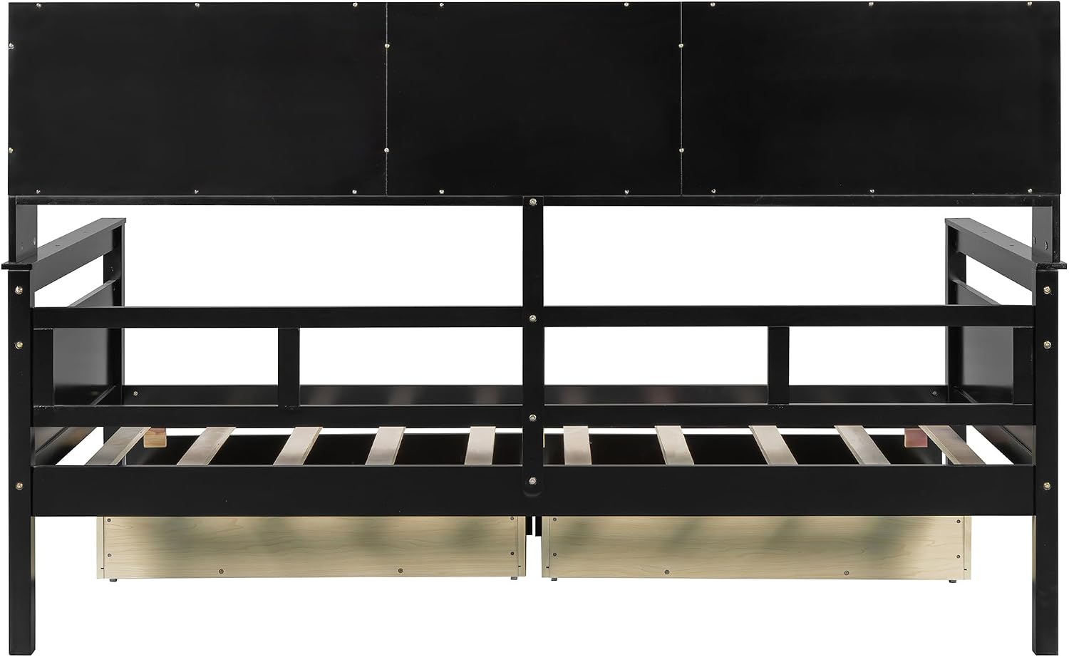 Merax Daybed with Bedside Shelves and 2 Drawers, Wooden Slats Support, Modern Living Daybed with Rails, Twin Size, Espresso