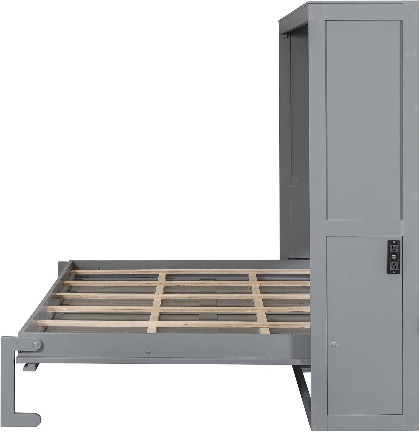 Harper & Bright Designs Full Size Murphy Bed, Wooden Full Murphy Wall Bed Frame with a Set of Sockets & USB Ports, Gray