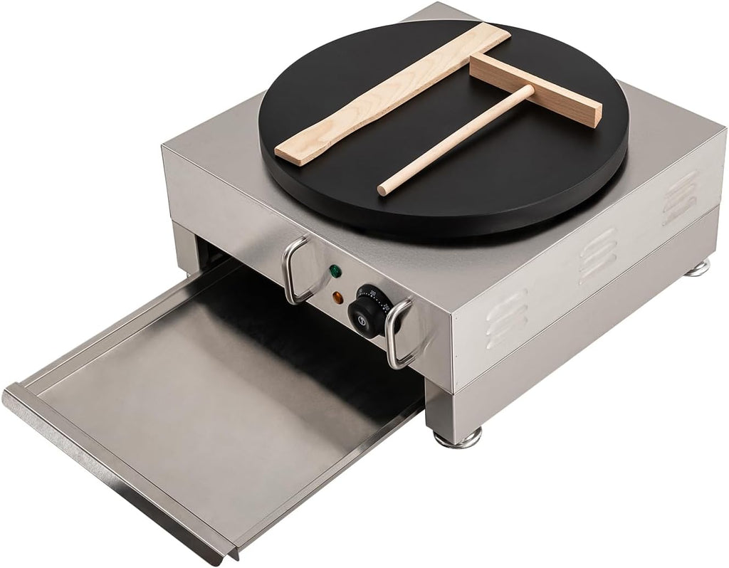 16 Inch Commercial Crepe Maker 2200W Electric Pancake Maker with Nonstick Round Crepe Hotplate Griddle Machine Adjustable Temperature for Blintzes, Eggs, Tortilla