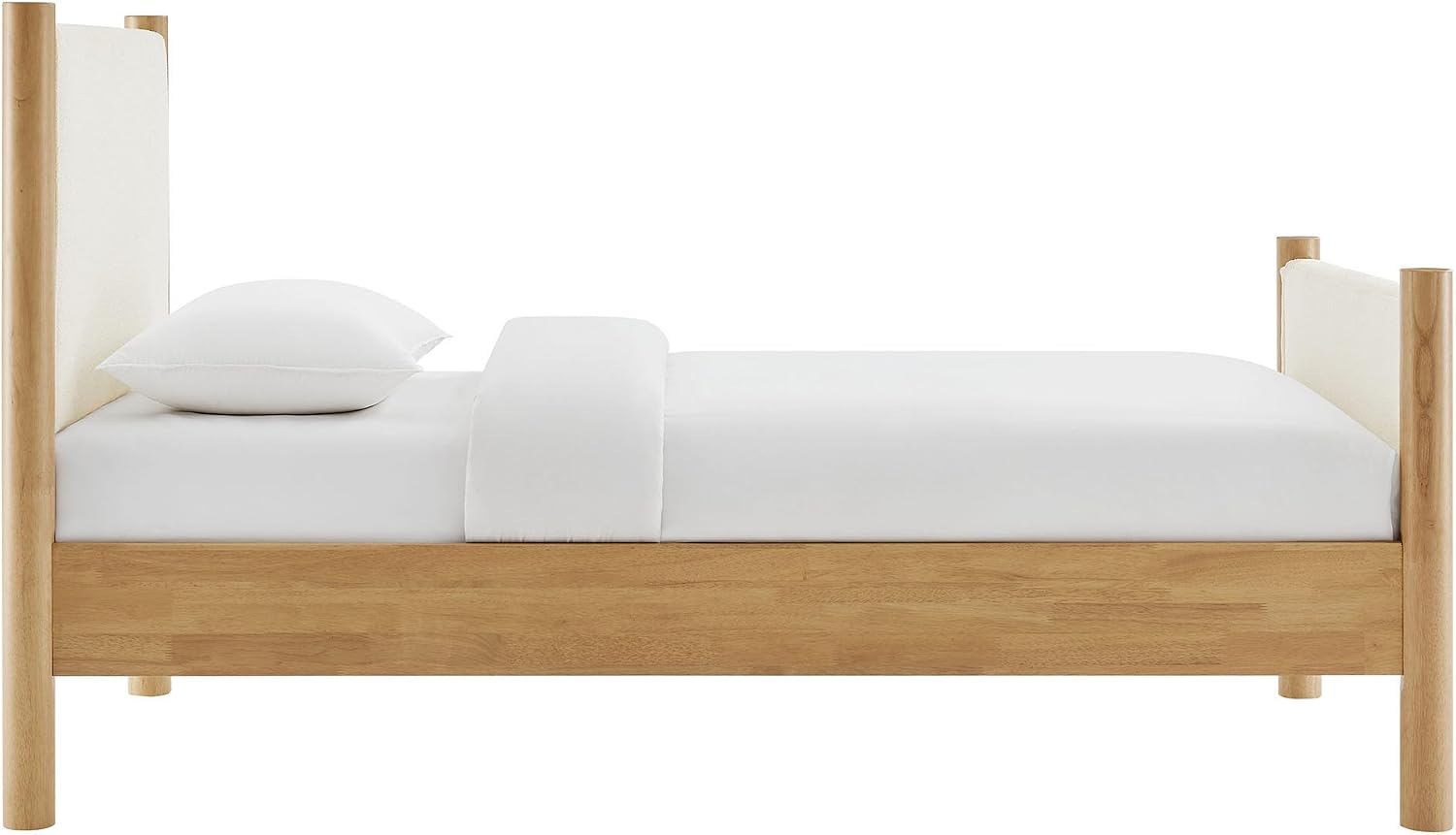 Modway Maven Twin Size Bed Frame in Feather Oak with Upholstered Boucle Headboard and Footboard – Wood Twin Platform Bed Frame – No Box Spring Needed