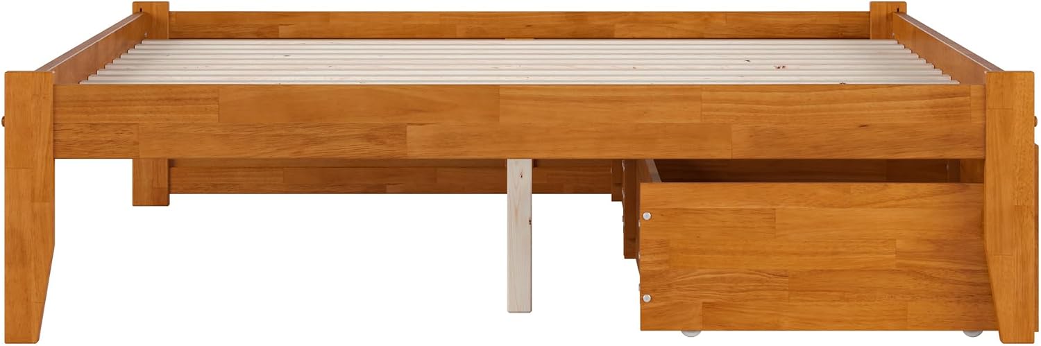 AFI Concord Queen Solid Wood Platform Bed with Footboard & Storage Drawers in Light Toffee