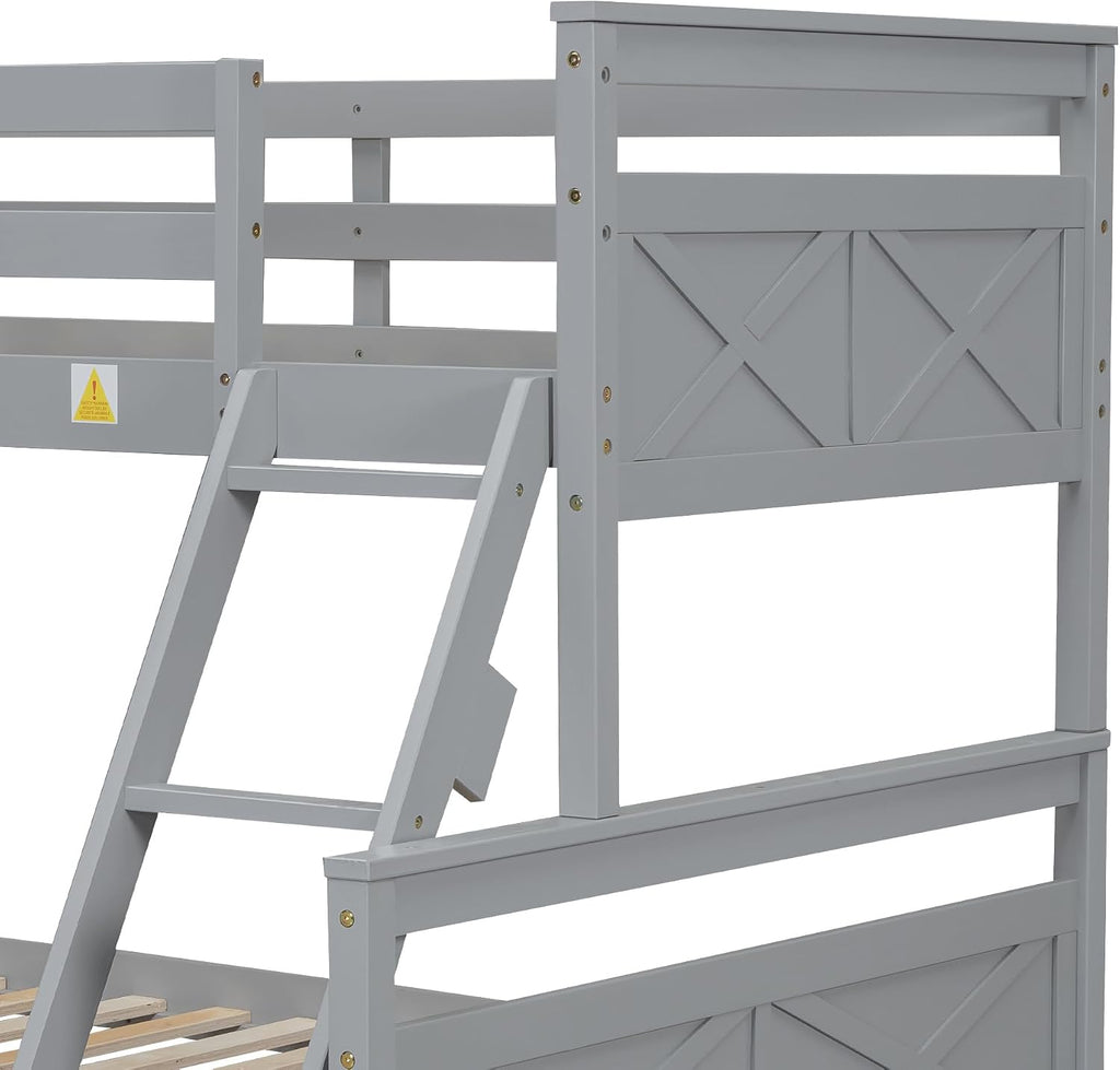 Merax Twin Over Full Bunk Bed with 2 Storage Drawers,Solid Wood Bunk Bed with Ladder and Safety Guardrail for Bedroom Kids Adults,Can be Separated into 2 Platform Beds,Gray