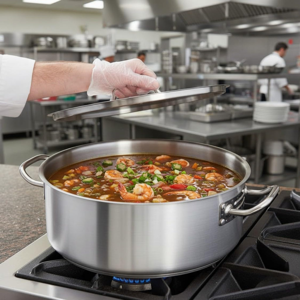 TrueCraftware- 25 Quart Stainless Steel Braiser Pot with Encapsulated Base and Cover - Heavy-Duty Brazier Pot Cookware Braiser for Soup Meat Bread Baking Dishwasher Safe and Oven Safe NSF Certified