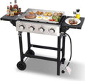 Flat Top Gas Griddle Grill with Stainless Steel Griddle, Includes Dust Cover & Regulator, Perfect for Camping & Tailgating (4-Burner)