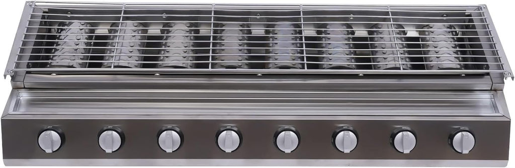 8 Burner BBQ Gas Grill, Stainless Steel LPG Propane Indoor Steak Grill Countertop Flat Top Griddle Tabletop Patio Garden Barbecue Grill with Removable Grill Net for Kitchen, Height Adjustable