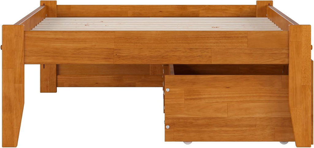 AFI Concord Twin Solid Wood Platform Bed with Footboard & Storage Drawers in Light Toffee