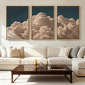 IARTTOP Extra Large Navy Blue Cloud Wall Art 24x36 Inch Framed Abstract Modern Landscape Canvas Wall Decor Minimalist Sky Painting Set of 3 for Bedroom Living room Office