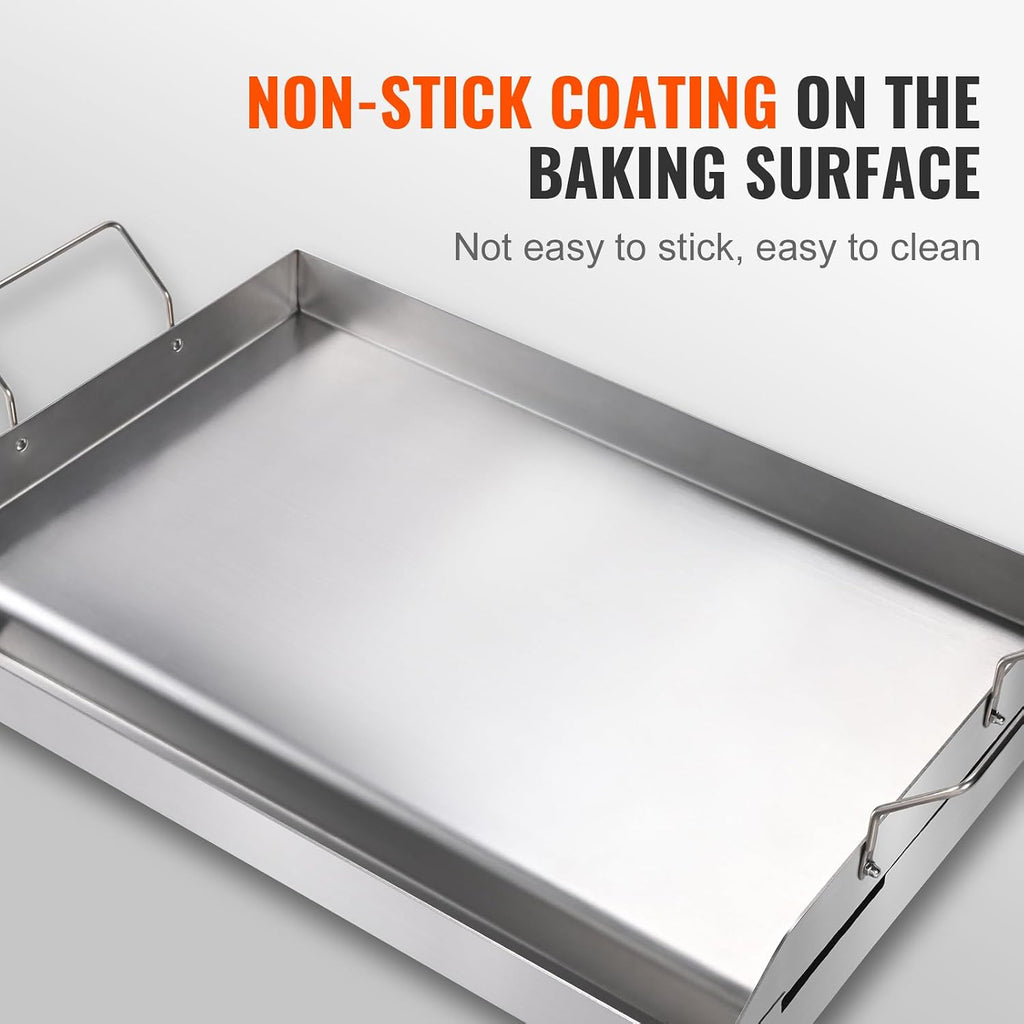 Happybuy 23.5'x16' Stainless Steel Stove Top Griddle, Pre-Seasoned Non-Stick Double Burner Pan with Handles & Oil Groove for BBQ, Gas Grills, Silver