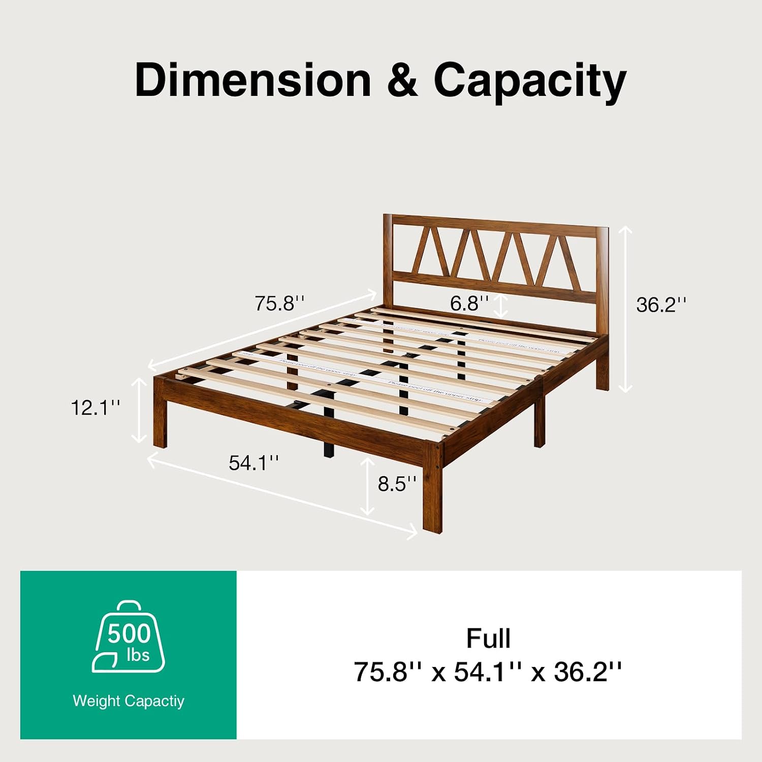 Novilla 12 Inch Full Size Bed Frame Full Bed Frames with Headboard Solid Wooden BedFrame Foundation, No Box Spring Needed, Easy Assembly, Walnut