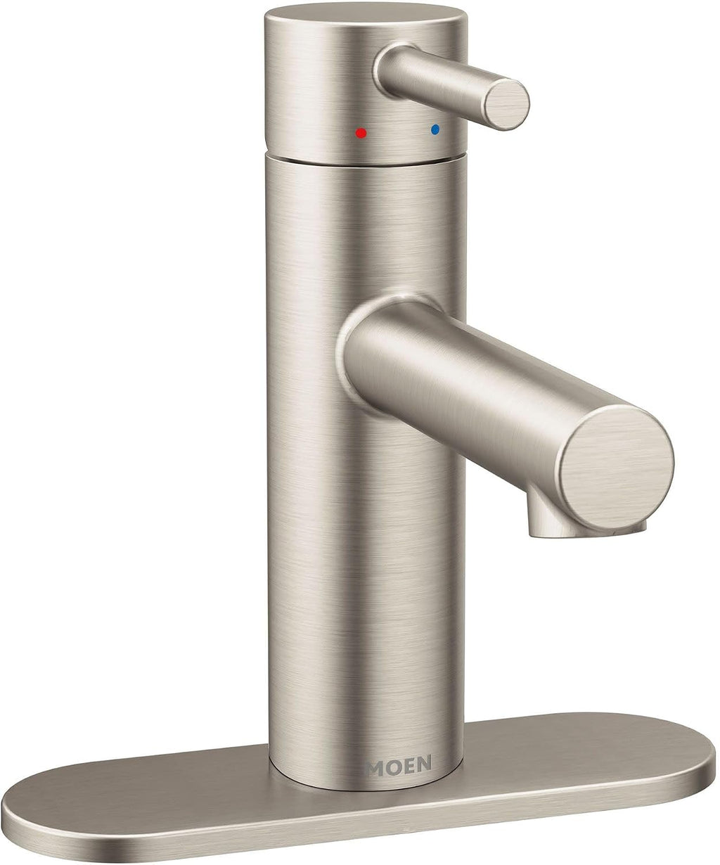 Moen Align Brushed Nickel One-Handle Modern Bathroom Faucet with Drain Assembly and Optional Deckplate, 6190BN